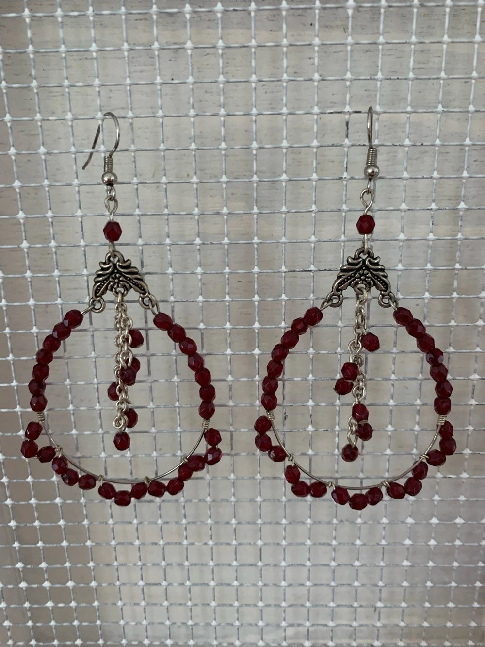 Red crystal Beaded Hoop Drop Earrings